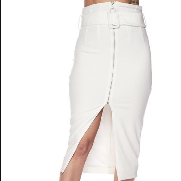 🤍 LAST ONE 🤍 High Waisted Belted Midi Skirt - Off White - Picture 2 of 8